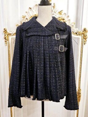 CHANEL 13A PARIS-EDINBURGH NAVY TWEED WITH SEQUINS PLAID JACKET, FR 36